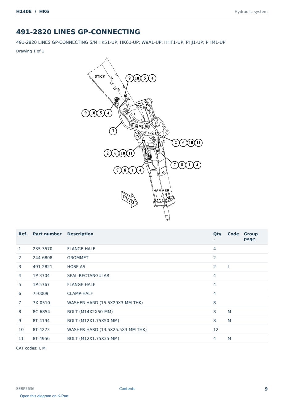 Caterpillar H140E S/N HK6 Partsbook SEBP5636 (English) - sample page 9 of 10 Caterpillar H140E S/N HK6 Partsbook SEBP5636 (English) - sample page 9 of 10