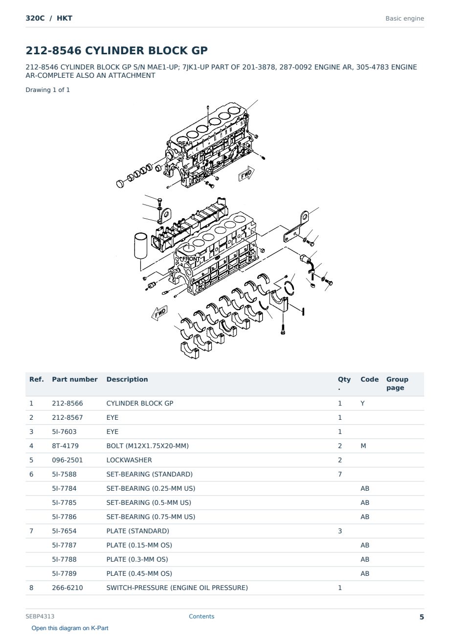 Caterpillar 320C S/N HKT Partsbook SEBP4313 (English) - sample page 5 of 10 Caterpillar 320C S/N HKT Partsbook SEBP4313 (English) - sample page 5 of 10