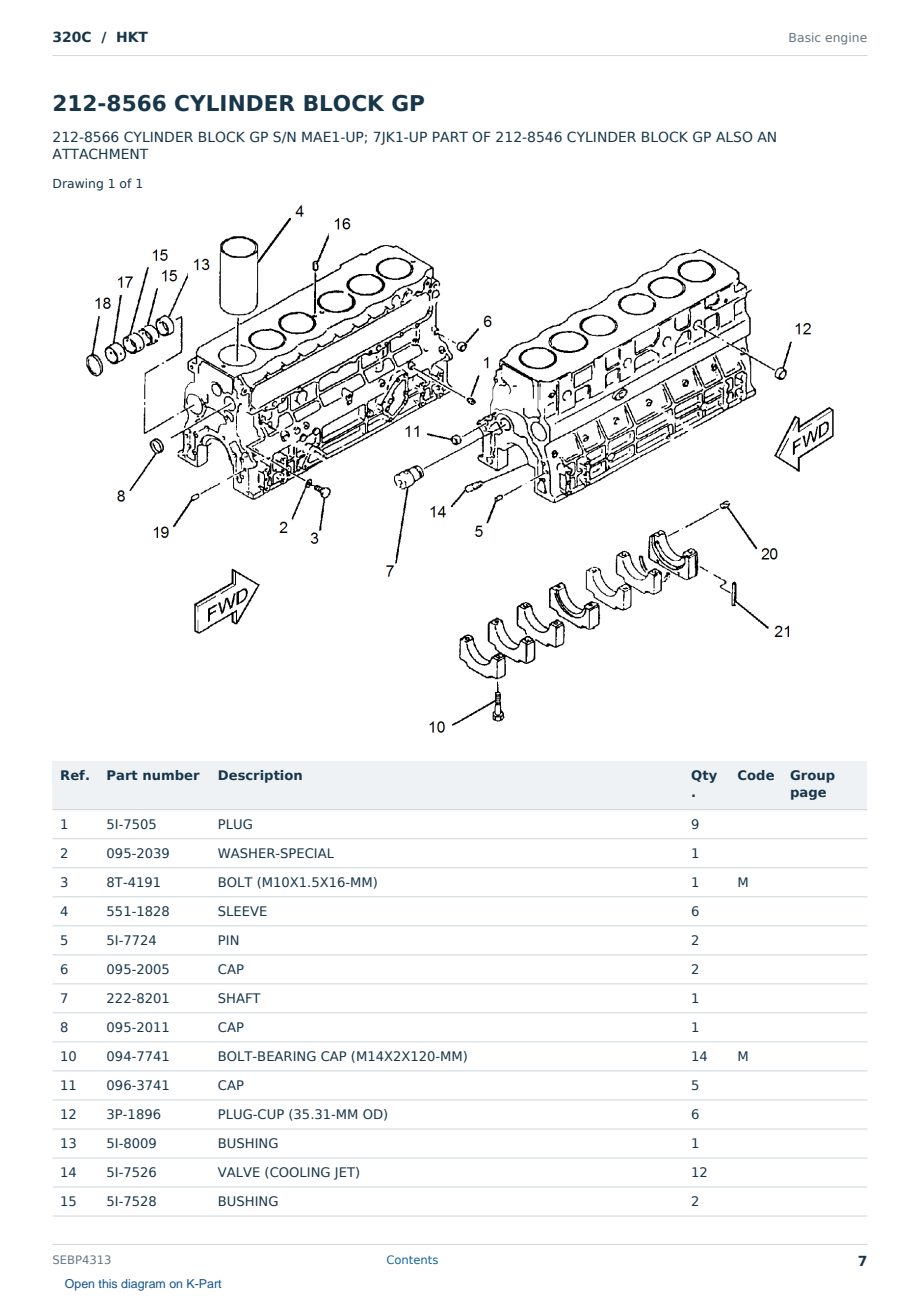 Caterpillar 320C S/N HKT Partsbook SEBP4313 (English) - sample page 7 of 10 Caterpillar 320C S/N HKT Partsbook SEBP4313 (English) - sample page 7 of 10