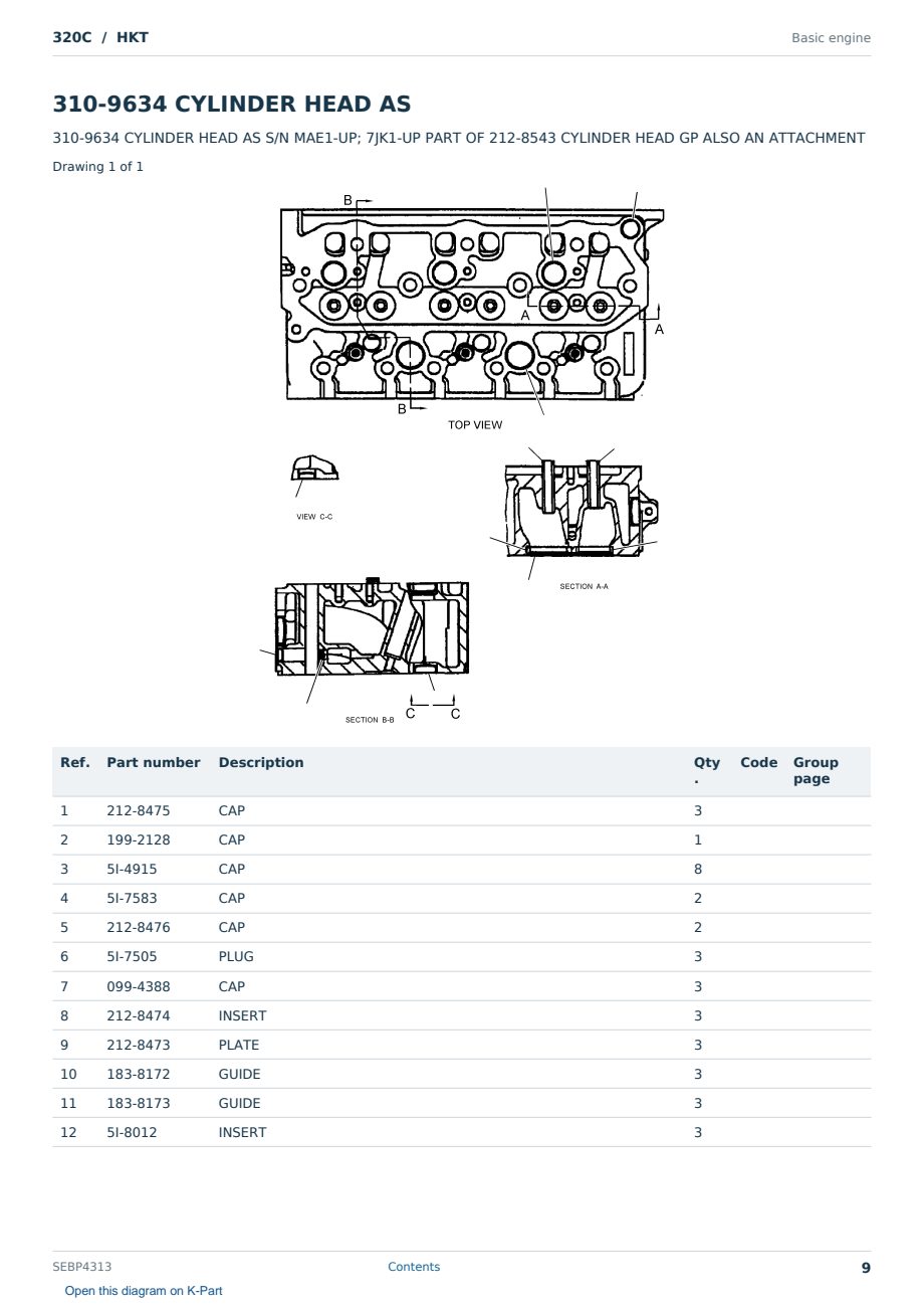 Caterpillar 320C S/N HKT Partsbook SEBP4313 (English) - sample page 9 of 10 Caterpillar 320C S/N HKT Partsbook SEBP4313 (English) - sample page 9 of 10