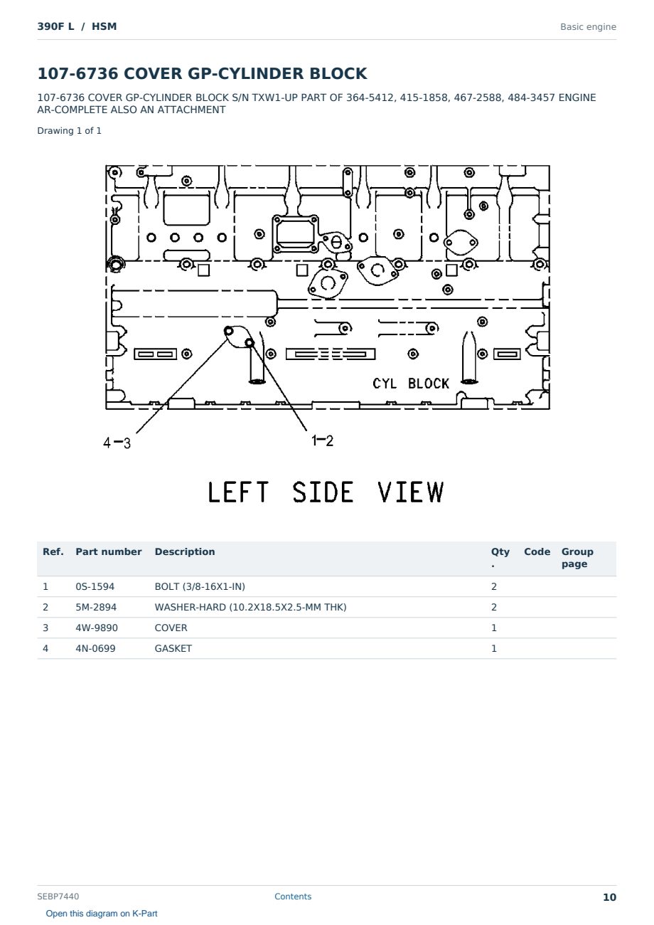 Caterpillar 390F L S/N HSM Partsbook SEBP7440 (English) - sample page 10 of 10 Caterpillar 390F L S/N HSM Partsbook SEBP7440 (English) - sample page 10 of 10