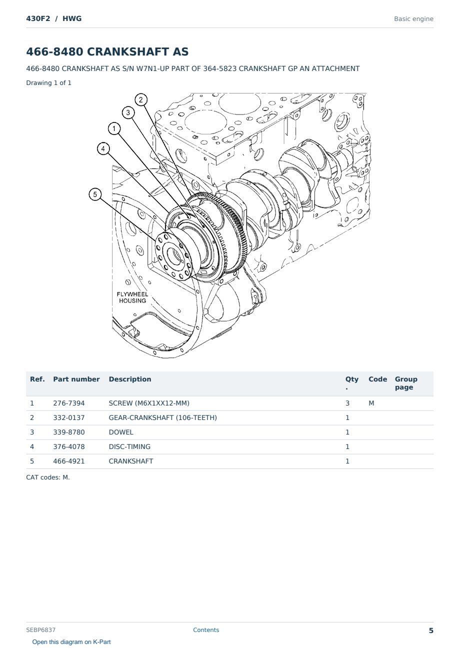 Caterpillar 430F2 S/N HWG Partsbook SEBP6837 (English) - sample page 5 of 10 Caterpillar 430F2 S/N HWG Partsbook SEBP6837 (English) - sample page 5 of 10