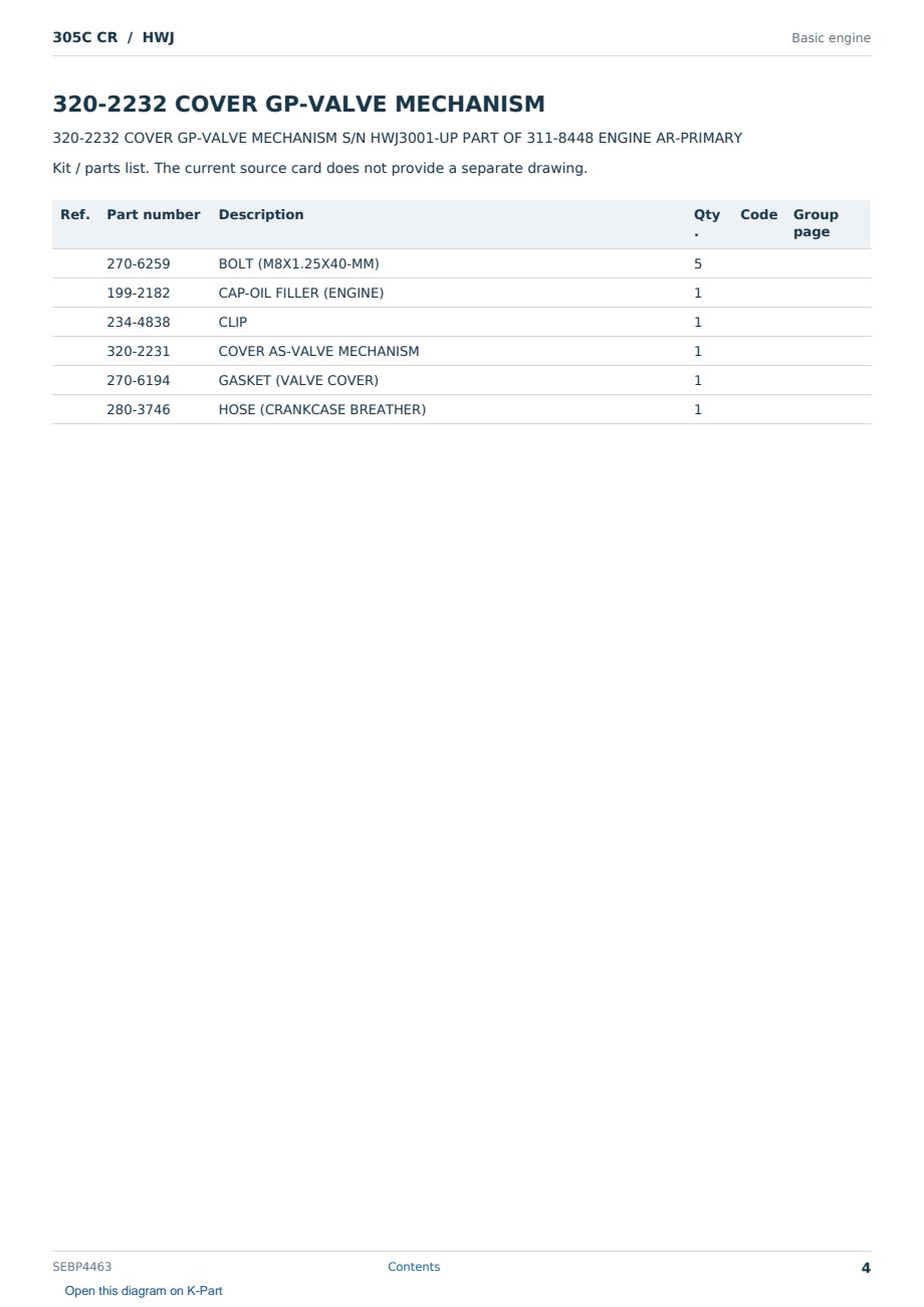 Caterpillar 305C CR S/N HWJ Partsbook SEBP4463 (English) - sample page 4 of 10 Caterpillar 305C CR S/N HWJ Partsbook SEBP4463 (English) - sample page 4 of 10