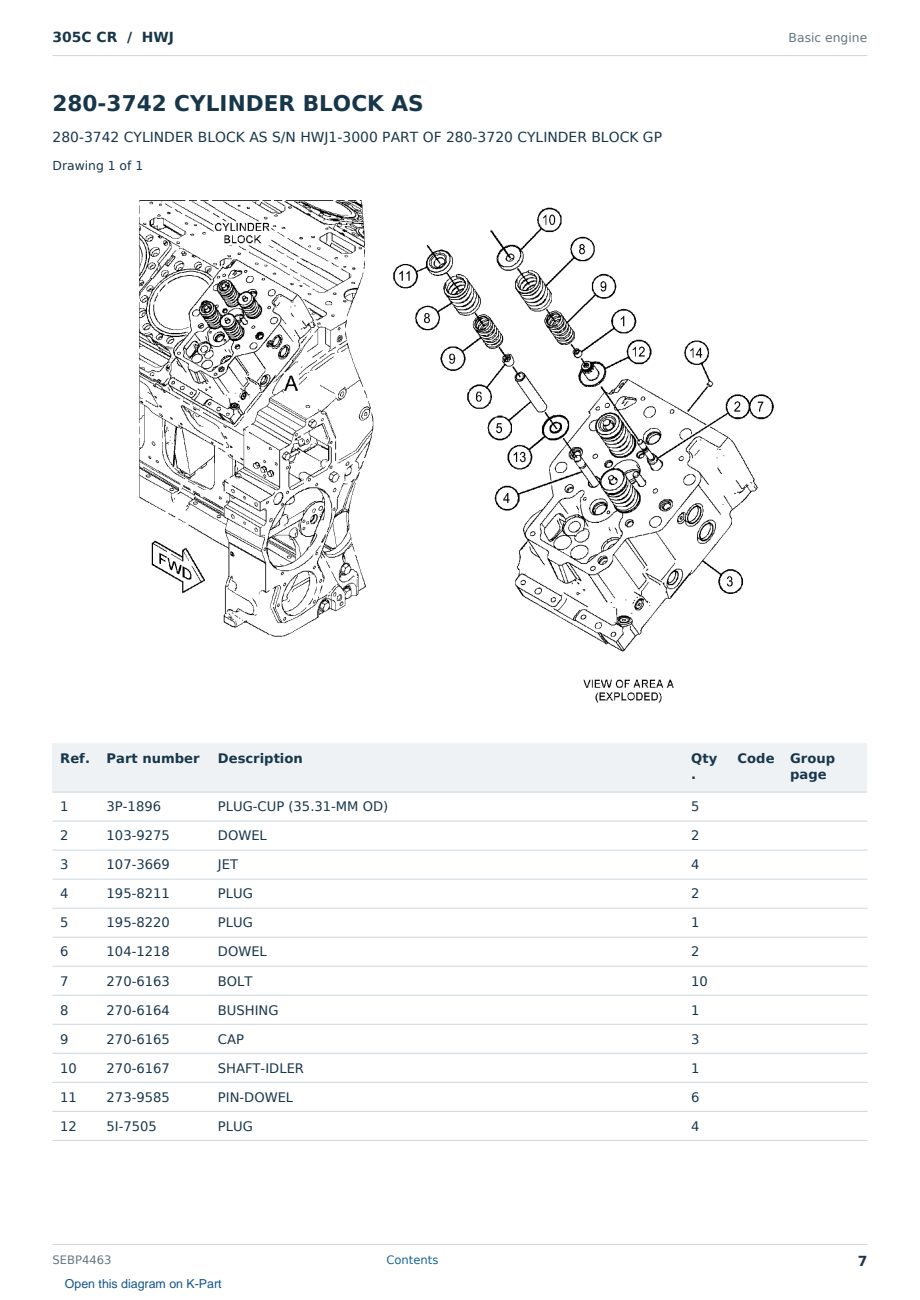 Caterpillar 305C CR S/N HWJ Partsbook SEBP4463 (English) - sample page 7 of 10 Caterpillar 305C CR S/N HWJ Partsbook SEBP4463 (English) - sample page 7 of 10
