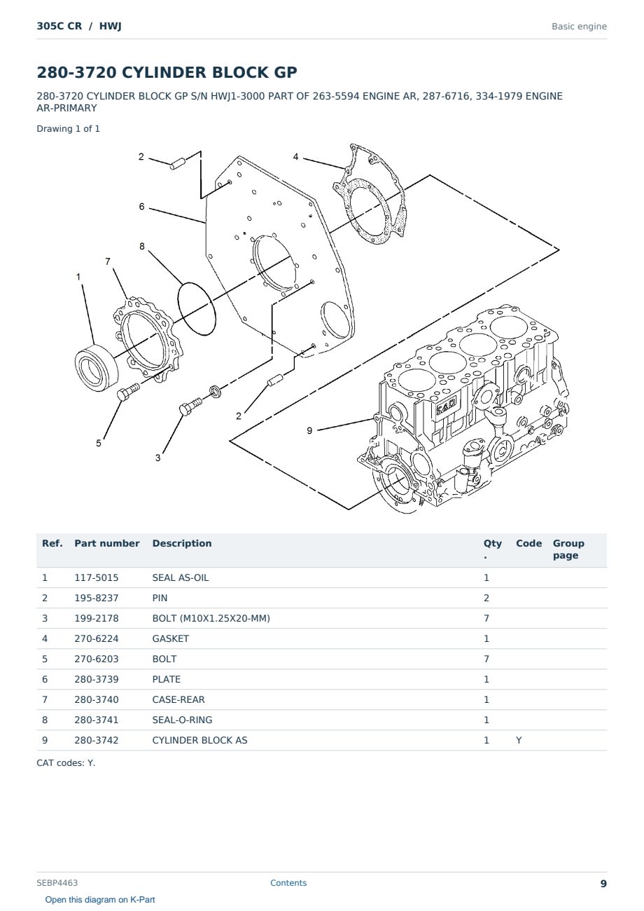 Caterpillar 305C CR S/N HWJ Partsbook SEBP4463 (English) - sample page 9 of 10 Caterpillar 305C CR S/N HWJ Partsbook SEBP4463 (English) - sample page 9 of 10