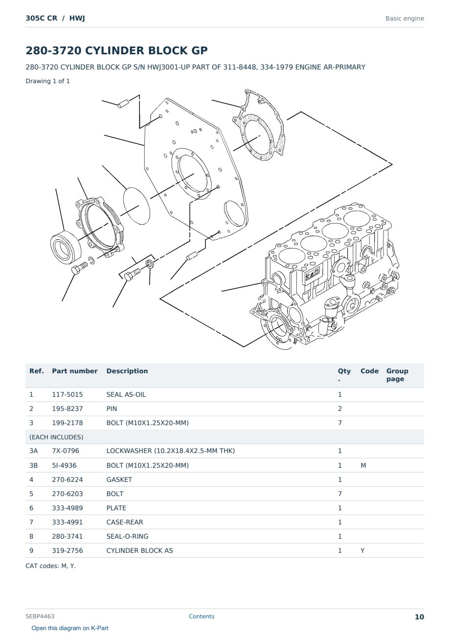 Caterpillar 305C CR S/N HWJ Partsbook SEBP4463 (English) - sample page 10 of 10 Caterpillar 305C CR S/N HWJ Partsbook SEBP4463 (English) - sample page 10 of 10