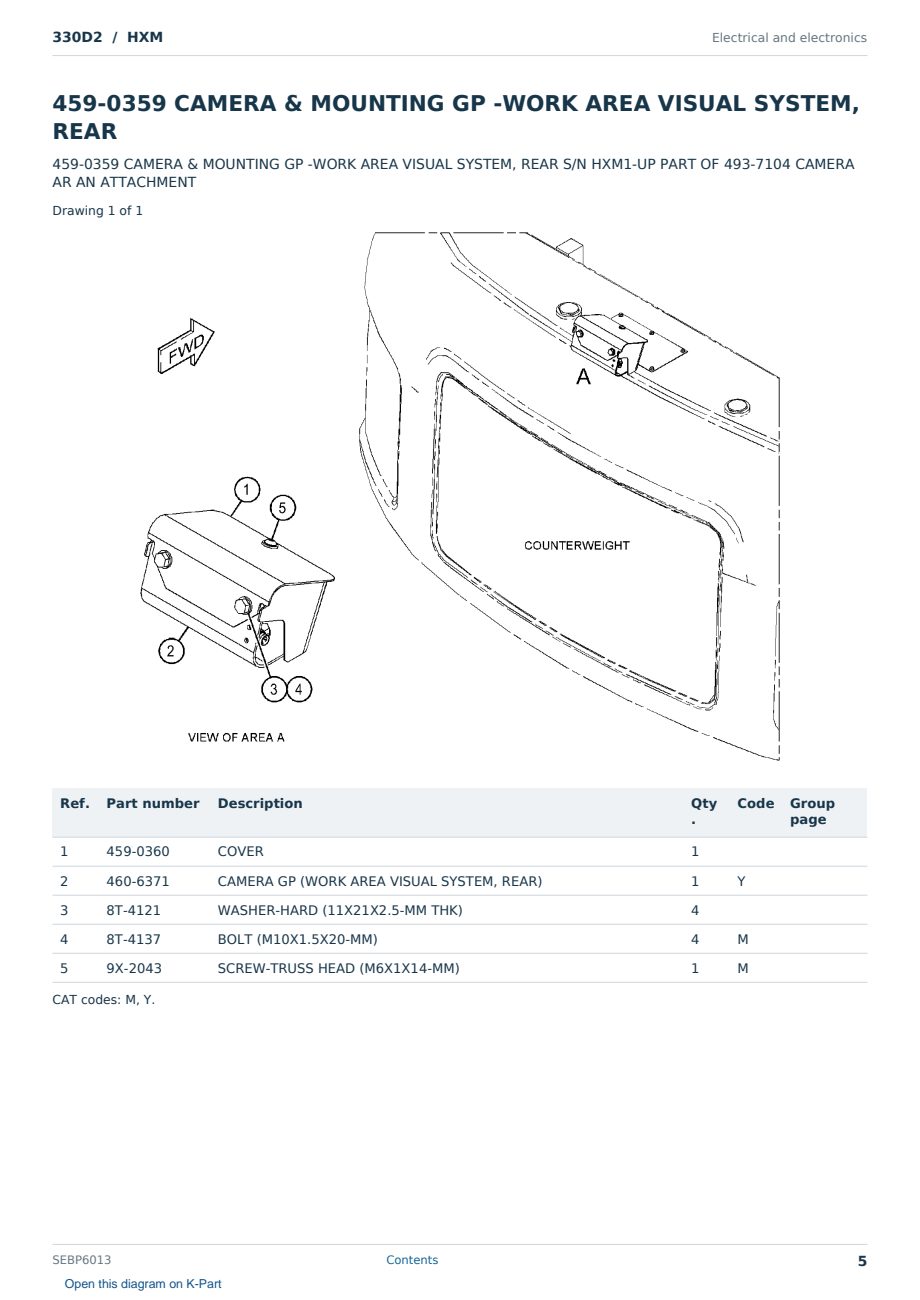 Caterpillar 330D2 S/N HXM Partsbook SEBP6013 (English) - sample page 5 of 10 Caterpillar 330D2 S/N HXM Partsbook SEBP6013 (English) - sample page 5 of 10