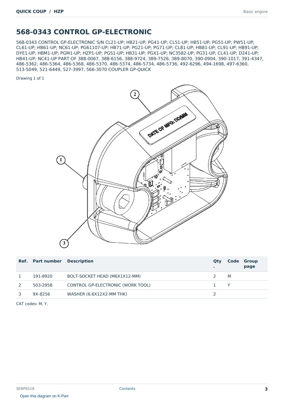 Caterpillar QUICK COUP S/N HZP Partsbook SEBP6518 (English) - sample page 3 of 10 Caterpillar QUICK COUP S/N HZP Partsbook SEBP6518 (English) - sample page 3 of 10