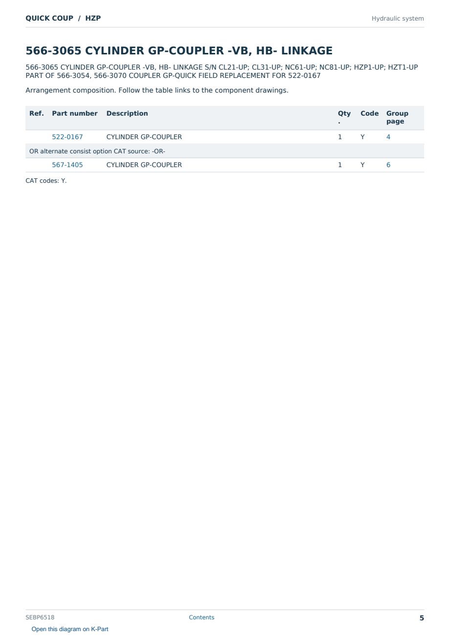 Caterpillar QUICK COUP S/N HZP Partsbook SEBP6518 (English) - sample page 5 of 10 Caterpillar QUICK COUP S/N HZP Partsbook SEBP6518 (English) - sample page 5 of 10