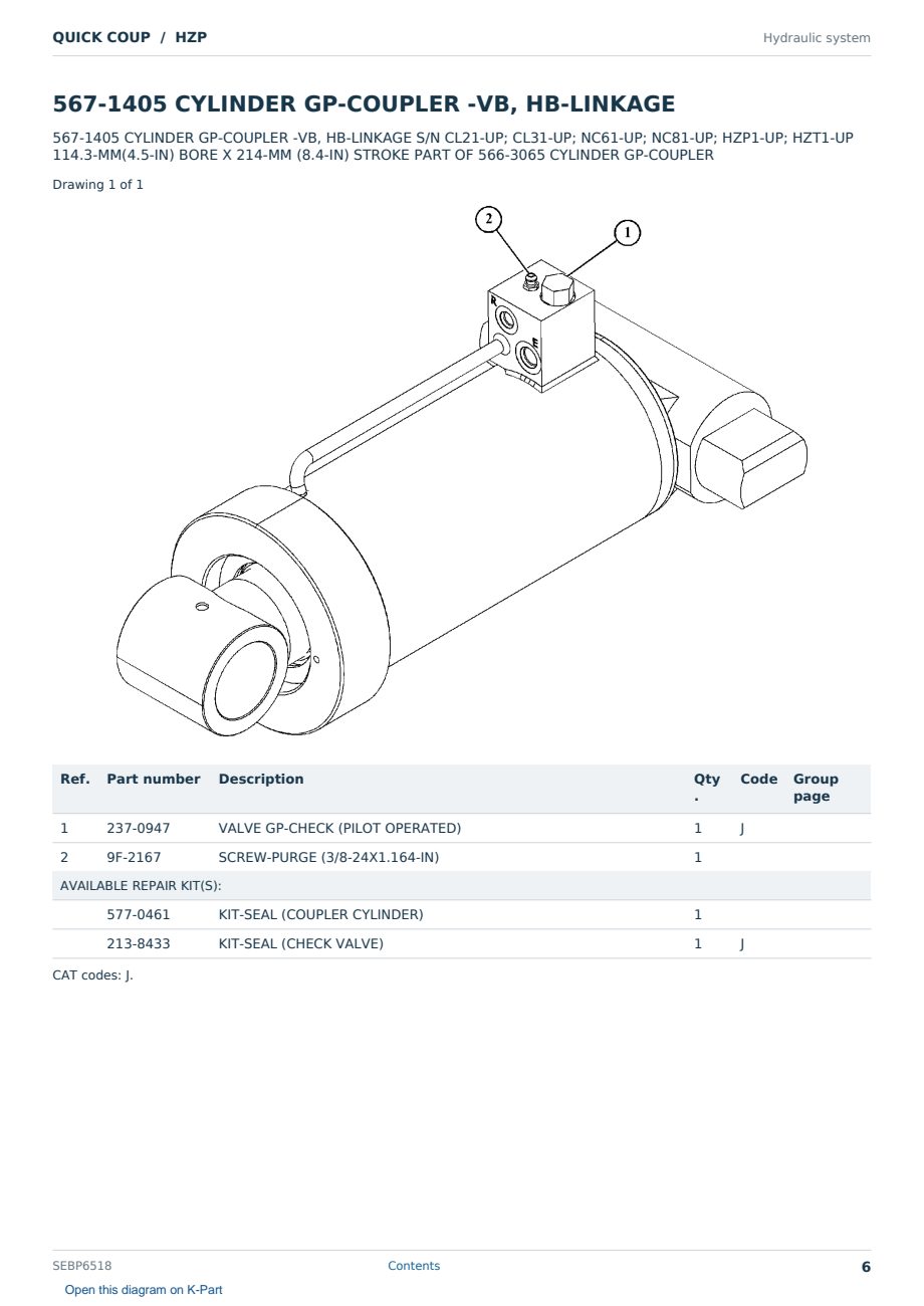 Caterpillar QUICK COUP S/N HZP Partsbook SEBP6518 (English) - sample page 6 of 10 Caterpillar QUICK COUP S/N HZP Partsbook SEBP6518 (English) - sample page 6 of 10