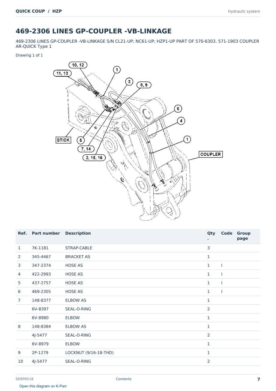 Caterpillar QUICK COUP S/N HZP Partsbook SEBP6518 (English) - sample page 7 of 10 Caterpillar QUICK COUP S/N HZP Partsbook SEBP6518 (English) - sample page 7 of 10