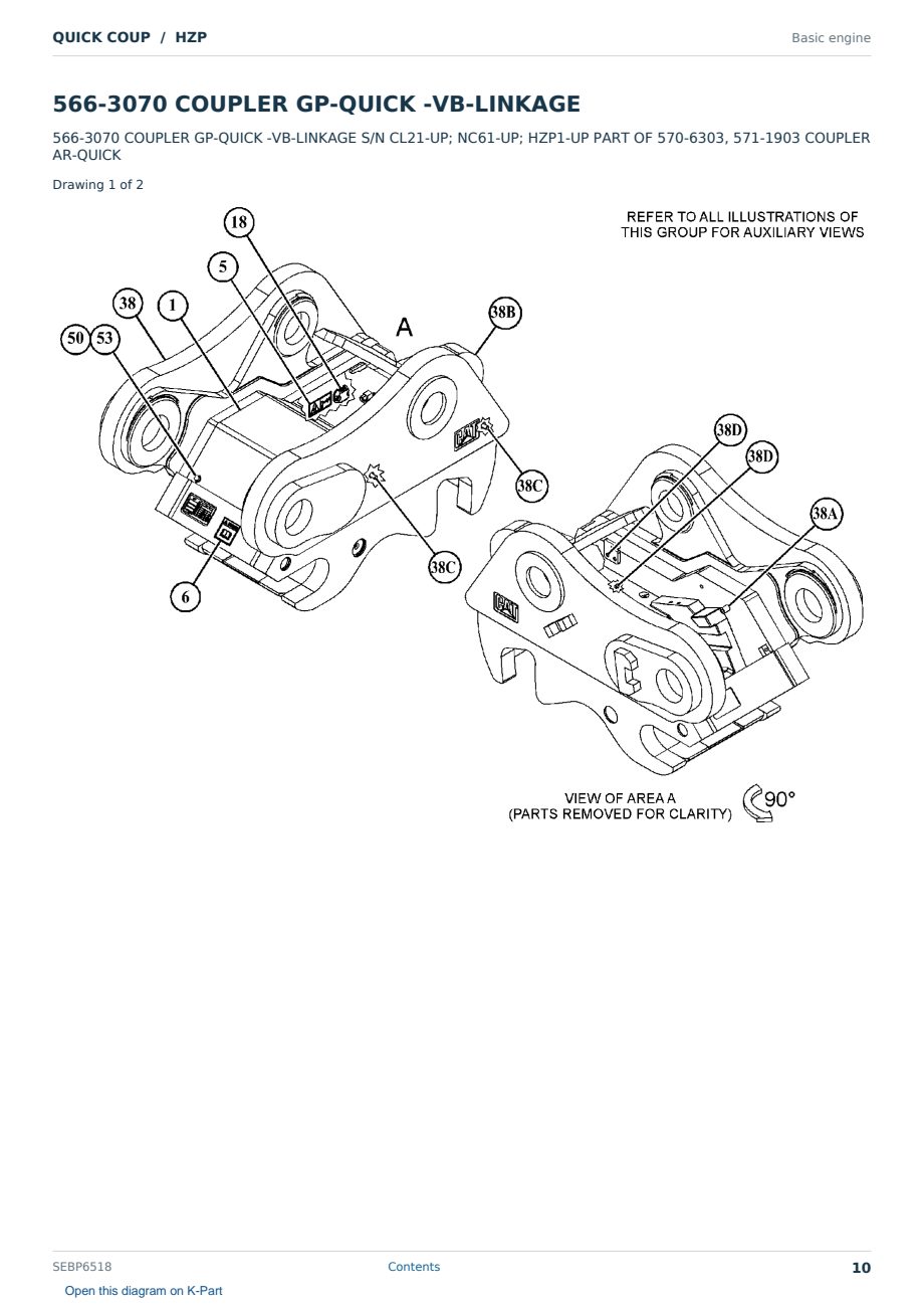 Caterpillar QUICK COUP S/N HZP Partsbook SEBP6518 (English) - sample page 10 of 10 Caterpillar QUICK COUP S/N HZP Partsbook SEBP6518 (English) - sample page 10 of 10