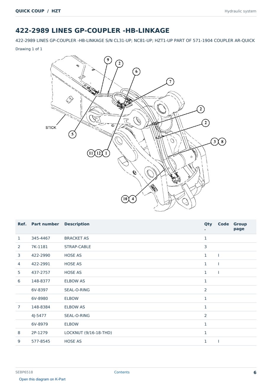 Caterpillar QUICK COUP S/N HZT Partsbook SEBP6518 (English) - sample page 6 of 10 Caterpillar QUICK COUP S/N HZT Partsbook SEBP6518 (English) - sample page 6 of 10