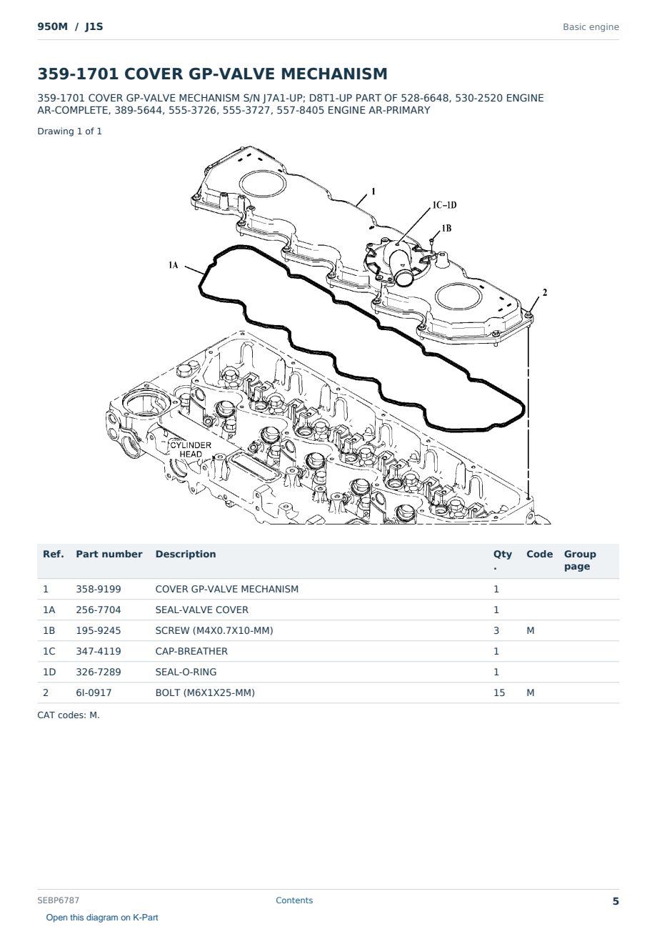 Caterpillar 950M S/N J1S Partsbook SEBP6787 (English) - sample page 5 of 10 Caterpillar 950M S/N J1S Partsbook SEBP6787 (English) - sample page 5 of 10
