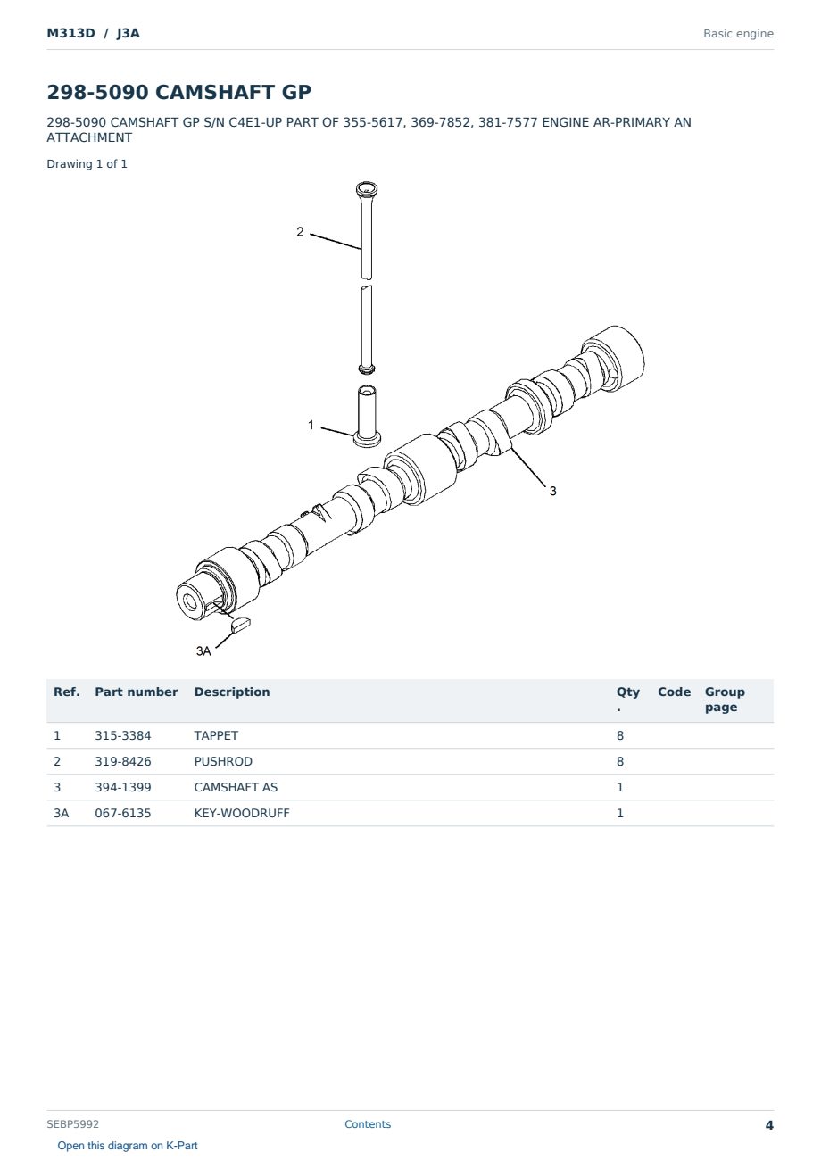 Caterpillar M313D S/N J3A Partsbook SEBP5992 (English) - sample page 4 of 10 Caterpillar M313D S/N J3A Partsbook SEBP5992 (English) - sample page 4 of 10