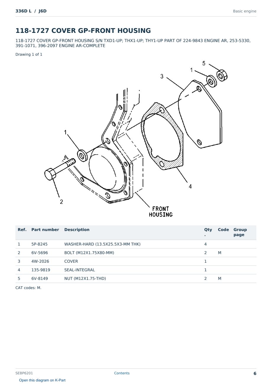 Caterpillar 336D L S/N J6D Partsbook SEBP6201 (English) - sample page 6 of 10 Caterpillar 336D L S/N J6D Partsbook SEBP6201 (English) - sample page 6 of 10