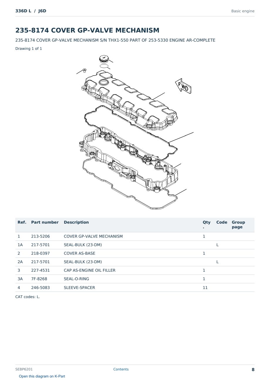 Caterpillar 336D L S/N J6D Partsbook SEBP6201 (English) - sample page 8 of 10 Caterpillar 336D L S/N J6D Partsbook SEBP6201 (English) - sample page 8 of 10