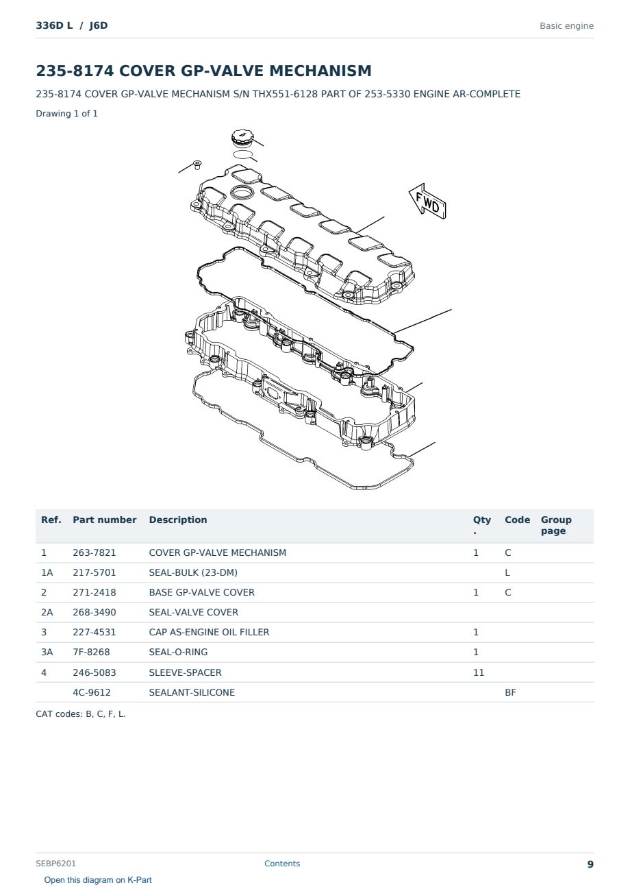 Caterpillar 336D L S/N J6D Partsbook SEBP6201 (English) - sample page 9 of 10 Caterpillar 336D L S/N J6D Partsbook SEBP6201 (English) - sample page 9 of 10