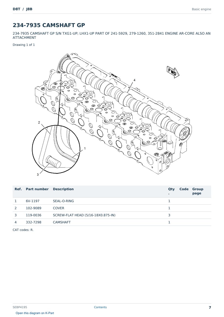 Caterpillar D8T S/N J8B Partsbook SEBP4195 (English) - sample page 7 of 10 Caterpillar D8T S/N J8B Partsbook SEBP4195 (English) - sample page 7 of 10