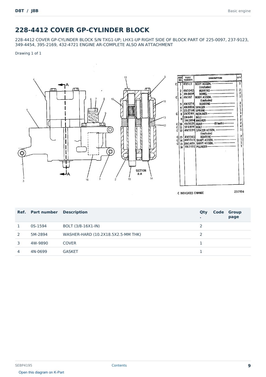 Caterpillar D8T S/N J8B Partsbook SEBP4195 (English) - sample page 9 of 10 Caterpillar D8T S/N J8B Partsbook SEBP4195 (English) - sample page 9 of 10