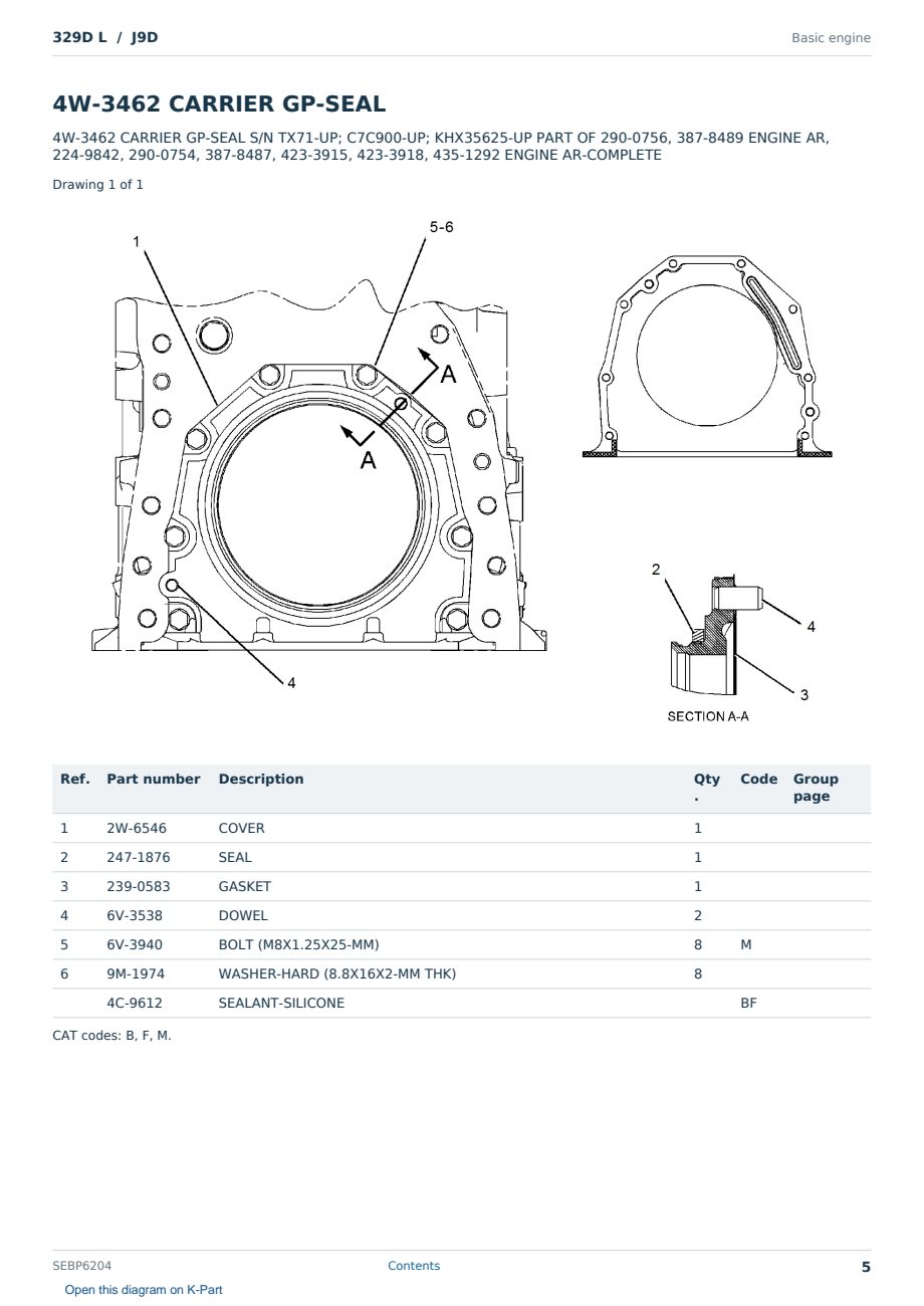 Caterpillar 329D L S/N J9D Partsbook SEBP6204 (English) - sample page 5 of 10 Caterpillar 329D L S/N J9D Partsbook SEBP6204 (English) - sample page 5 of 10