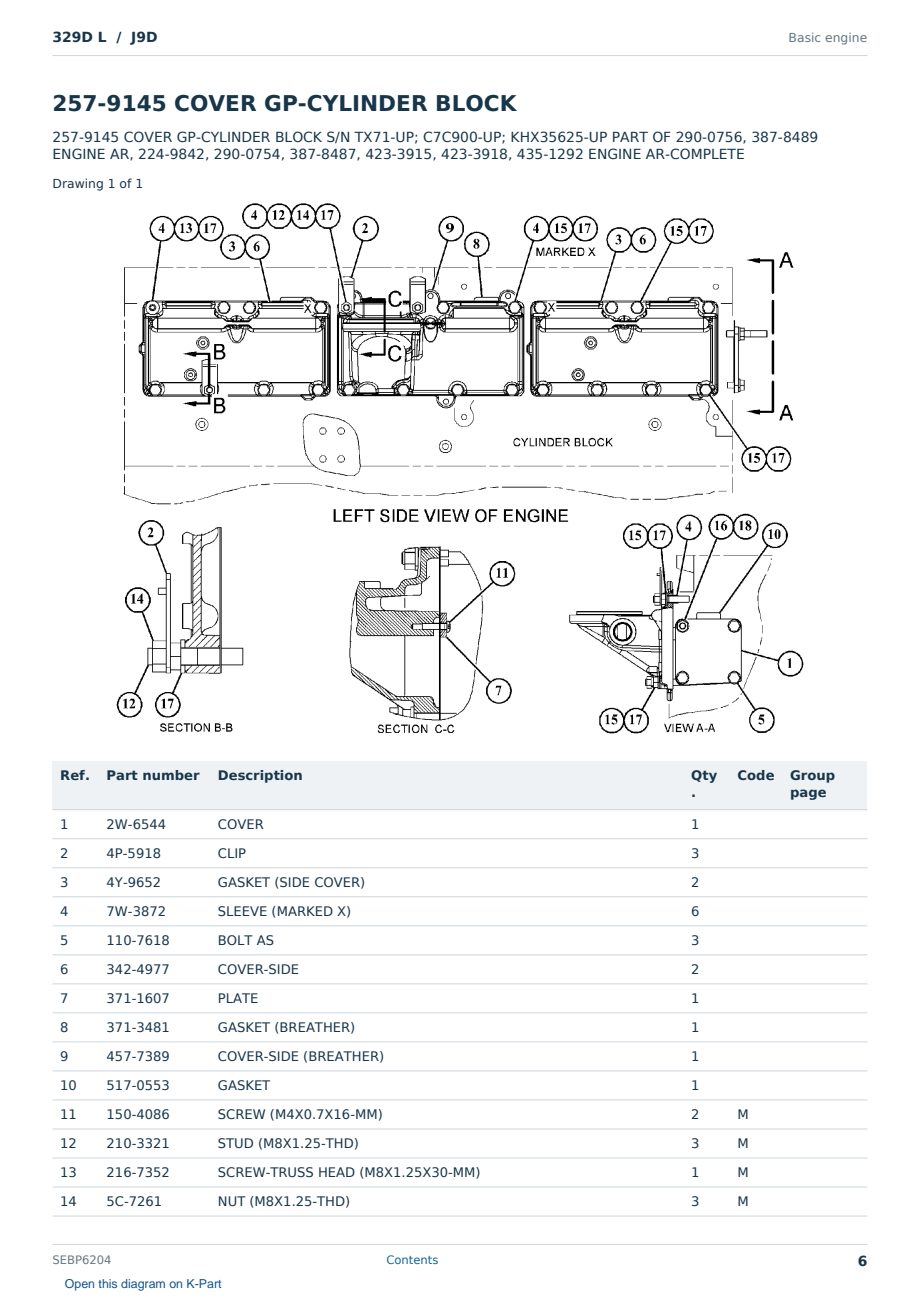 Caterpillar 329D L S/N J9D Partsbook SEBP6204 (English) - sample page 6 of 10 Caterpillar 329D L S/N J9D Partsbook SEBP6204 (English) - sample page 6 of 10