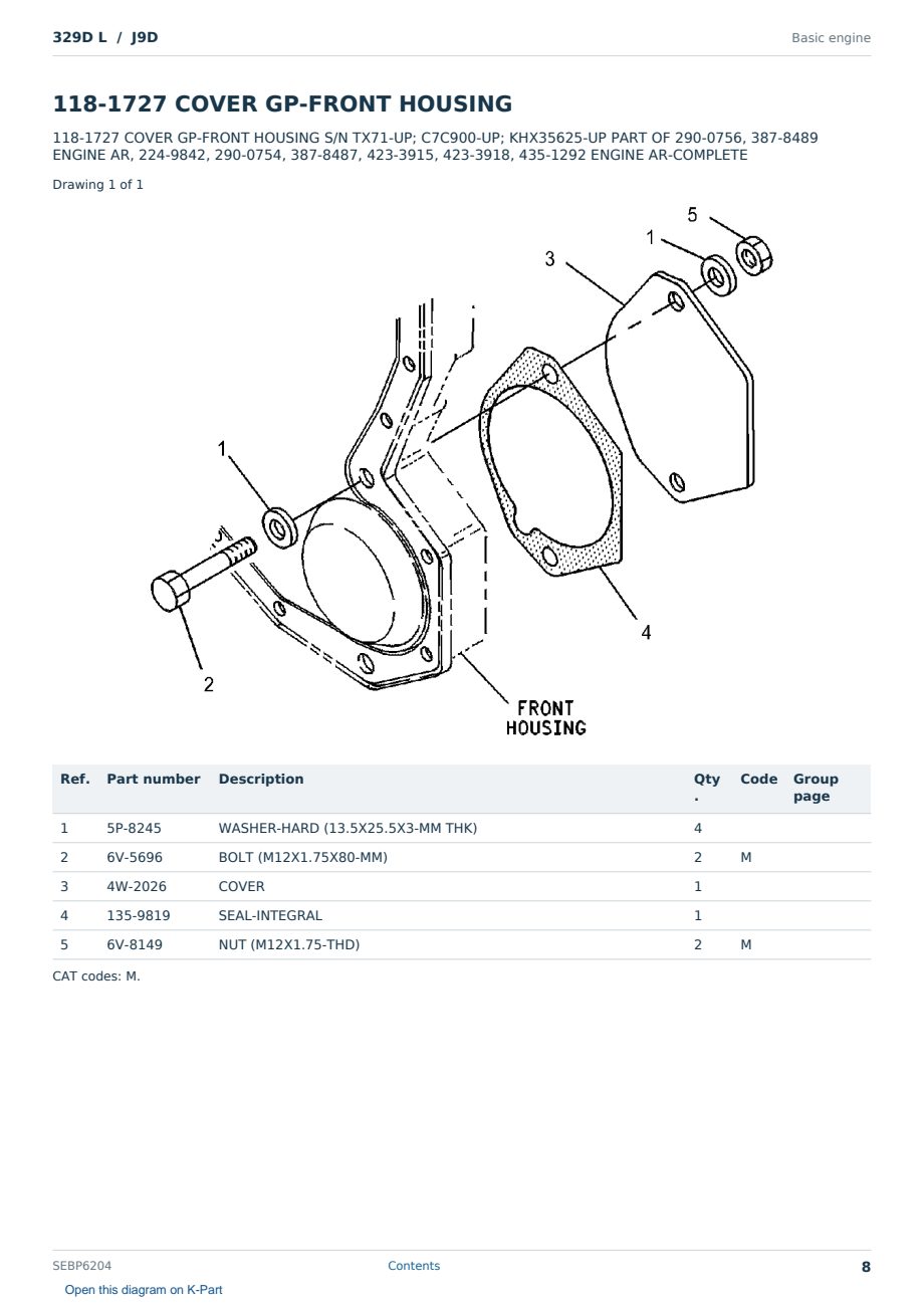Caterpillar 329D L S/N J9D Partsbook SEBP6204 (English) - sample page 8 of 10 Caterpillar 329D L S/N J9D Partsbook SEBP6204 (English) - sample page 8 of 10
