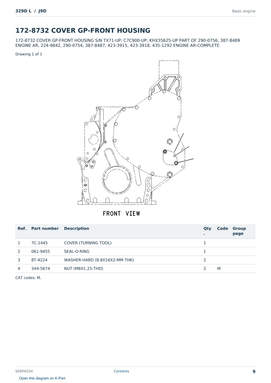 Caterpillar 329D L S/N J9D Partsbook SEBP6204 (English) - sample page 9 of 10 Caterpillar 329D L S/N J9D Partsbook SEBP6204 (English) - sample page 9 of 10