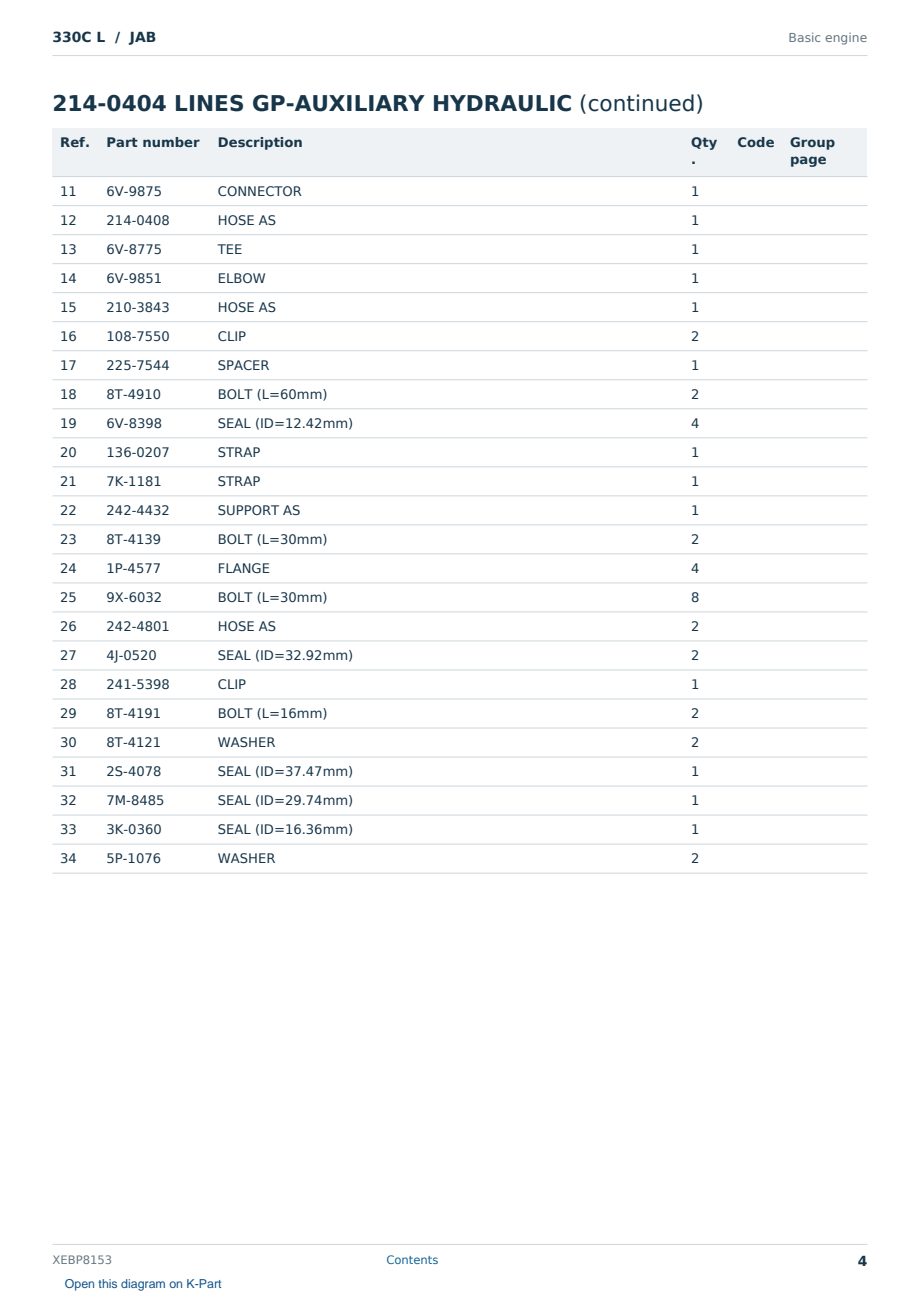 Caterpillar 330C L S/N JAB Partsbook XEBP8153 (English) - sample page 4 of 10 Caterpillar 330C L S/N JAB Partsbook XEBP8153 (English) - sample page 4 of 10