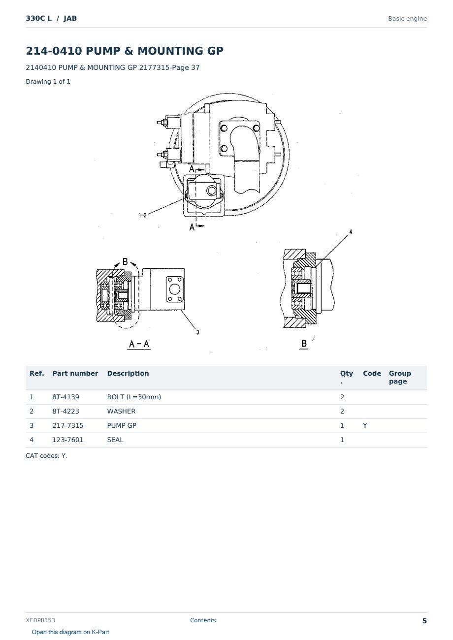 Caterpillar 330C L S/N JAB Partsbook XEBP8153 (English) - sample page 5 of 10 Caterpillar 330C L S/N JAB Partsbook XEBP8153 (English) - sample page 5 of 10
