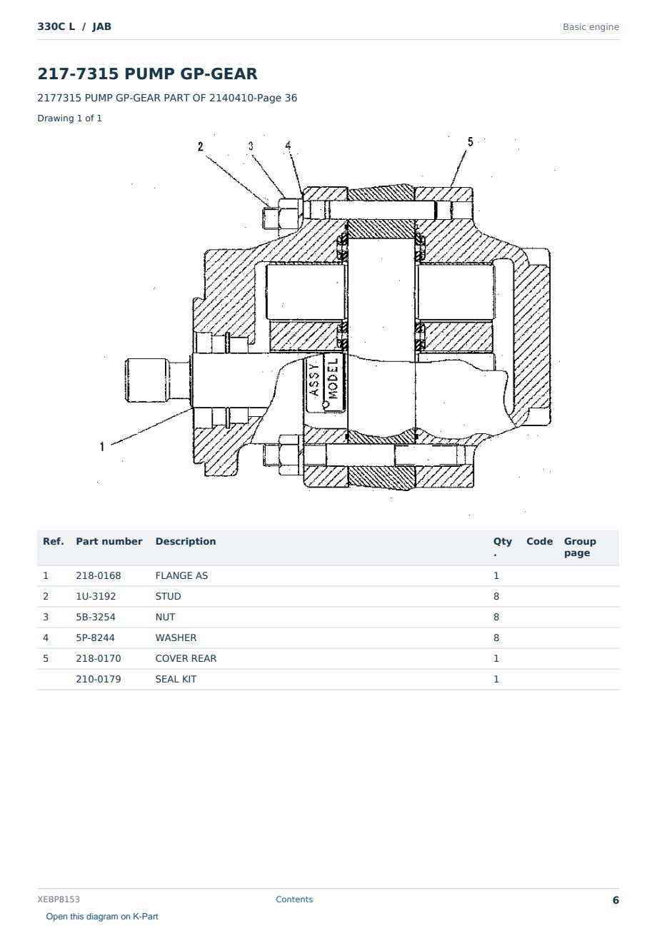 Caterpillar 330C L S/N JAB Partsbook XEBP8153 (English) - sample page 6 of 10 Caterpillar 330C L S/N JAB Partsbook XEBP8153 (English) - sample page 6 of 10
