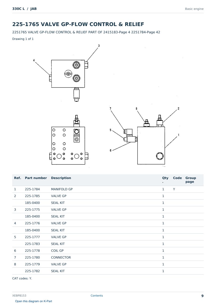 Caterpillar 330C L S/N JAB Partsbook XEBP8153 (English) - sample page 9 of 10 Caterpillar 330C L S/N JAB Partsbook XEBP8153 (English) - sample page 9 of 10