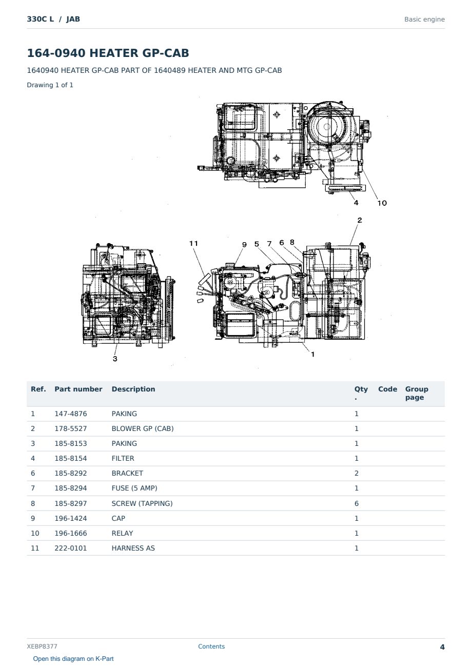 Caterpillar 330C L S/N JAB Partsbook XEBP8377 (English) - sample page 4 of 10 Caterpillar 330C L S/N JAB Partsbook XEBP8377 (English) - sample page 4 of 10