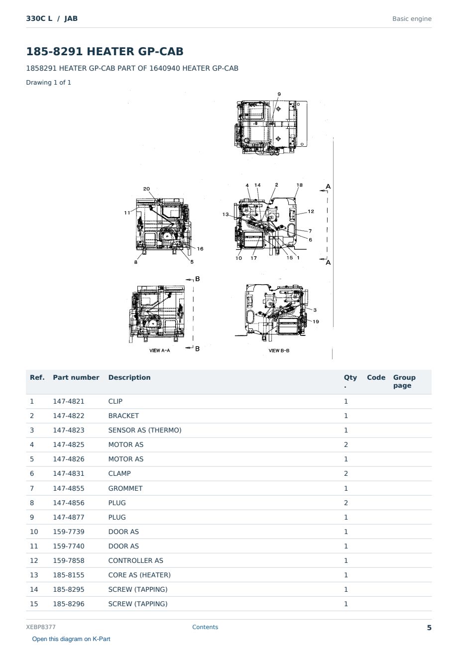 Caterpillar 330C L S/N JAB Partsbook XEBP8377 (English) - sample page 5 of 10 Caterpillar 330C L S/N JAB Partsbook XEBP8377 (English) - sample page 5 of 10