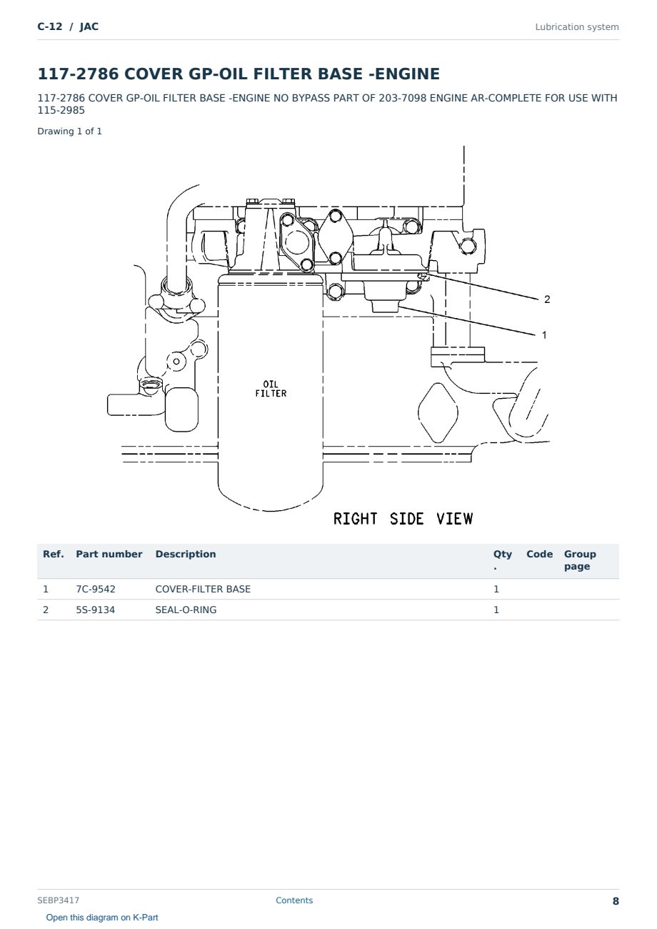 Caterpillar C-12 S/N JAC Partsbook SEBP3417 (English) - sample page 8 of 10 Caterpillar C-12 S/N JAC Partsbook SEBP3417 (English) - sample page 8 of 10