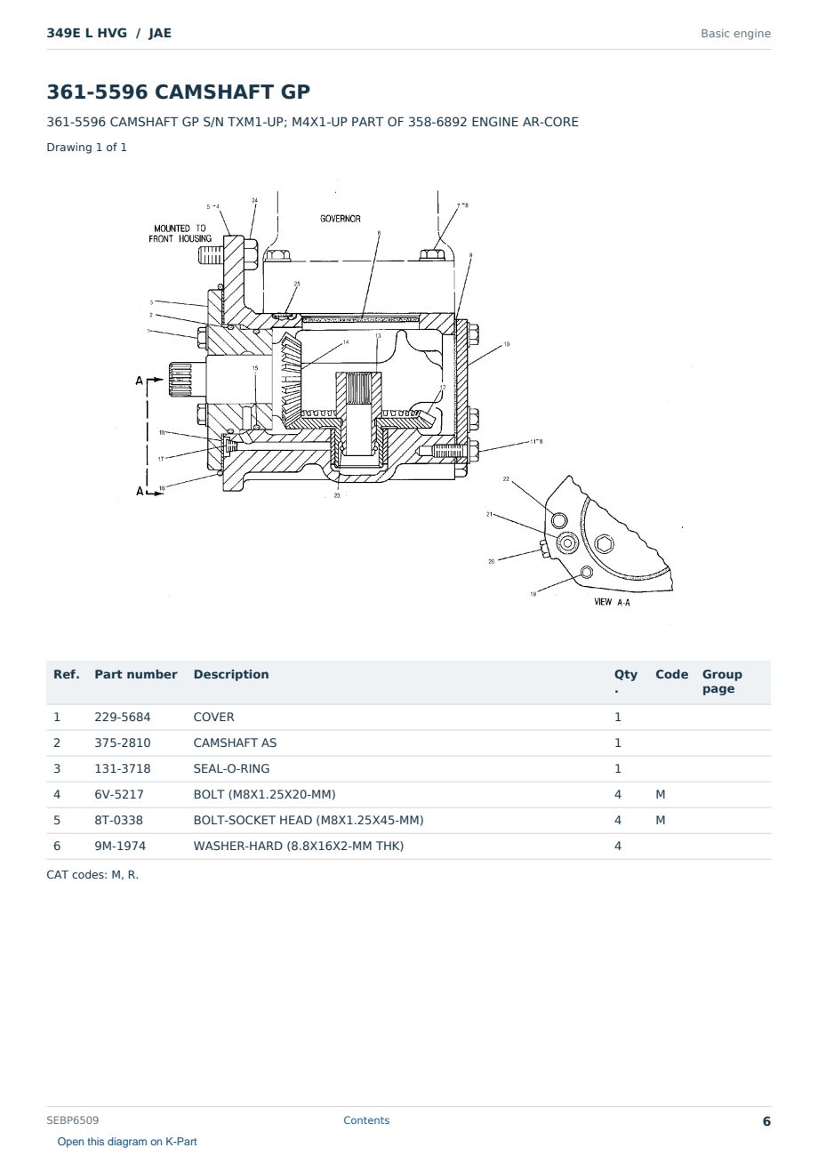 Caterpillar 349E L HVG S/N JAE Partsbook SEBP6509 (English) - sample page 6 of 10 Caterpillar 349E L HVG S/N JAE Partsbook SEBP6509 (English) - sample page 6 of 10