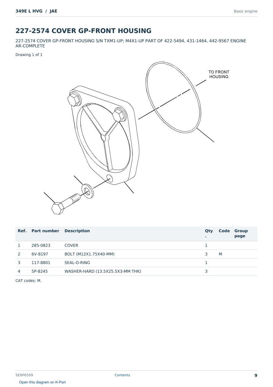 Caterpillar 349E L HVG S/N JAE Partsbook SEBP6509 (English) - sample page 9 of 10 Caterpillar 349E L HVG S/N JAE Partsbook SEBP6509 (English) - sample page 9 of 10
