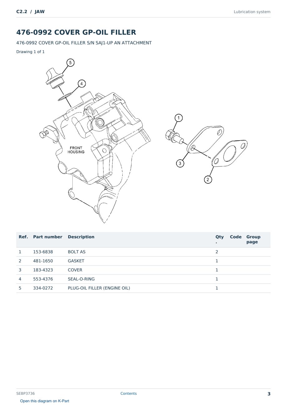 Caterpillar C2.2 S/N JAW Partsbook SEBP3736 (English) - sample page 3 of 10 Caterpillar C2.2 S/N JAW Partsbook SEBP3736 (English) - sample page 3 of 10