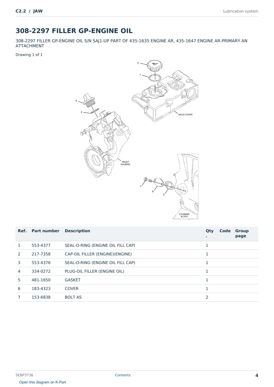 Caterpillar C2.2 S/N JAW Partsbook SEBP3736 (English) - sample page 4 of 10 Caterpillar C2.2 S/N JAW Partsbook SEBP3736 (English) - sample page 4 of 10