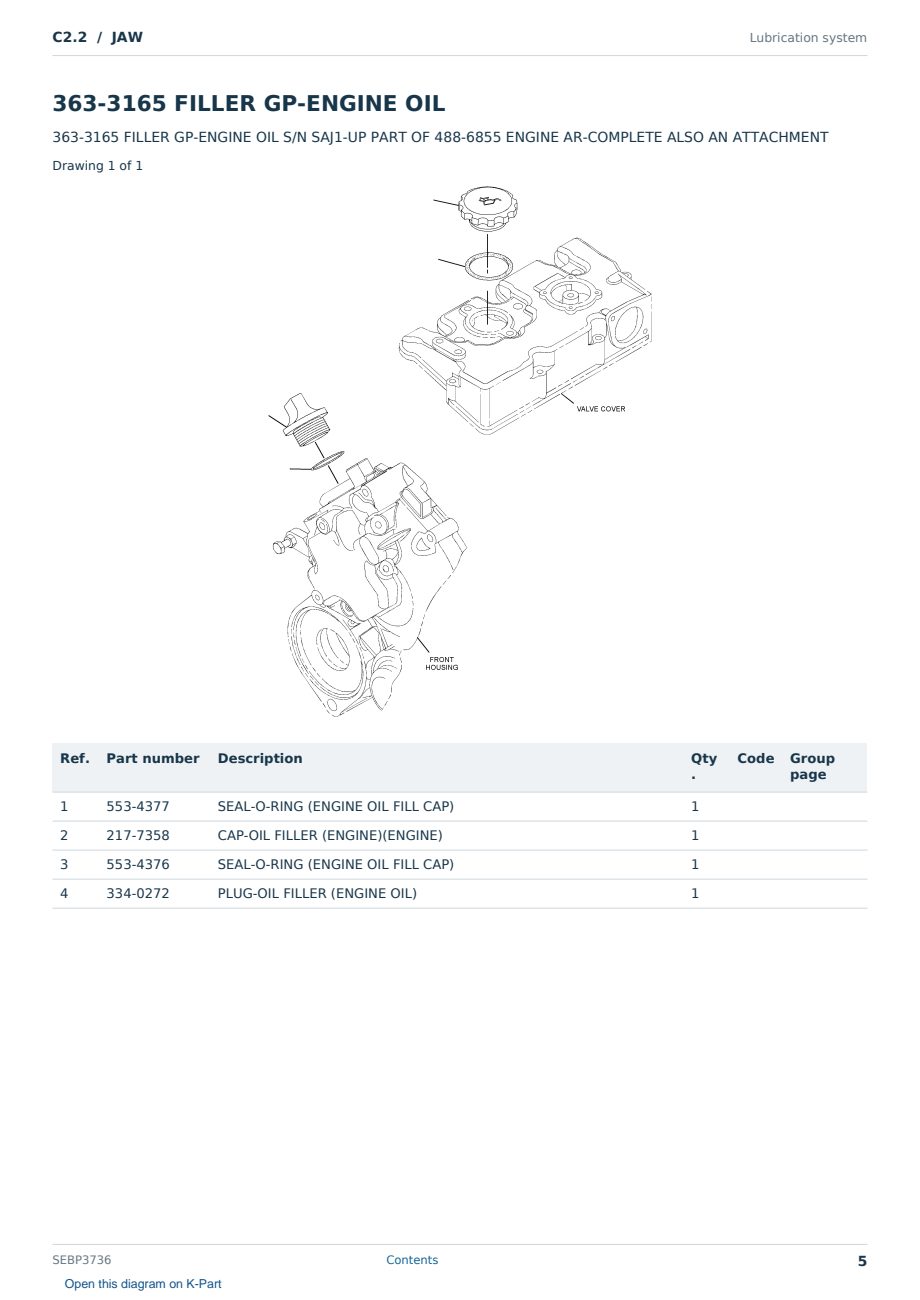 Caterpillar C2.2 S/N JAW Partsbook SEBP3736 (English) - sample page 5 of 10 Caterpillar C2.2 S/N JAW Partsbook SEBP3736 (English) - sample page 5 of 10