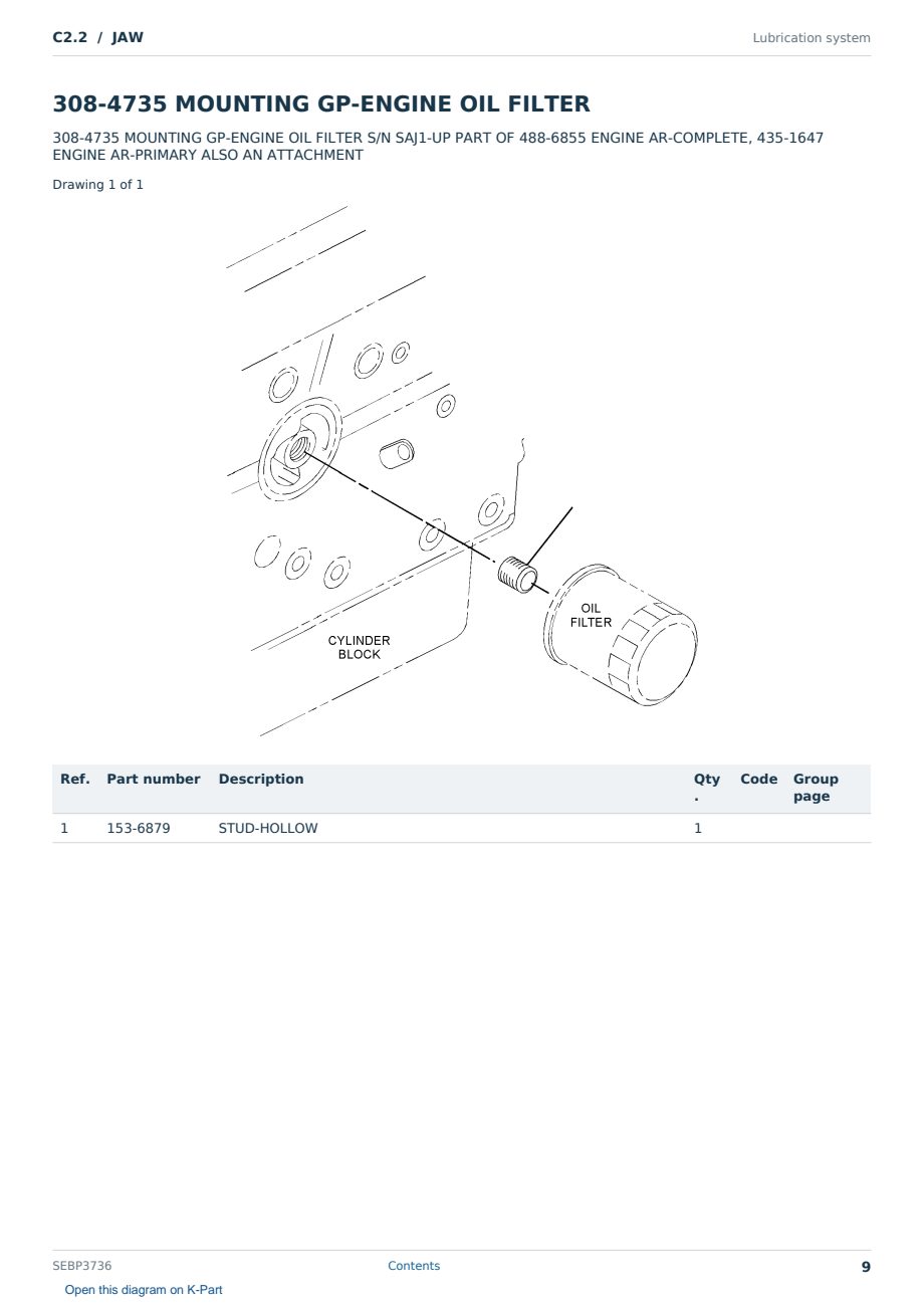Caterpillar C2.2 S/N JAW Partsbook SEBP3736 (English) - sample page 9 of 10 Caterpillar C2.2 S/N JAW Partsbook SEBP3736 (English) - sample page 9 of 10