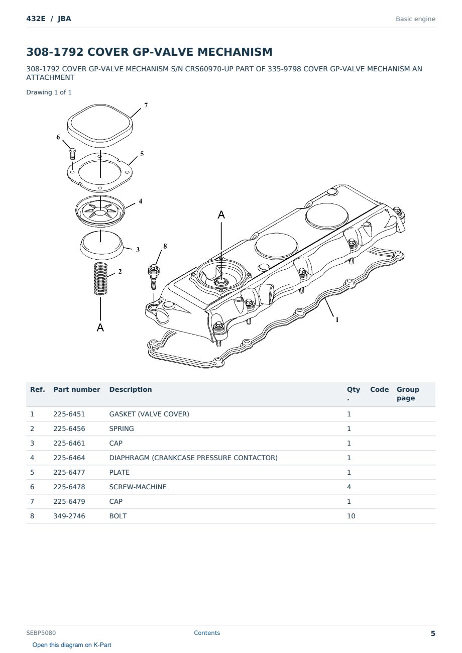 Caterpillar 432E S/N JBA Partsbook SEBP5080 (English) - sample page 5 of 10 Caterpillar 432E S/N JBA Partsbook SEBP5080 (English) - sample page 5 of 10