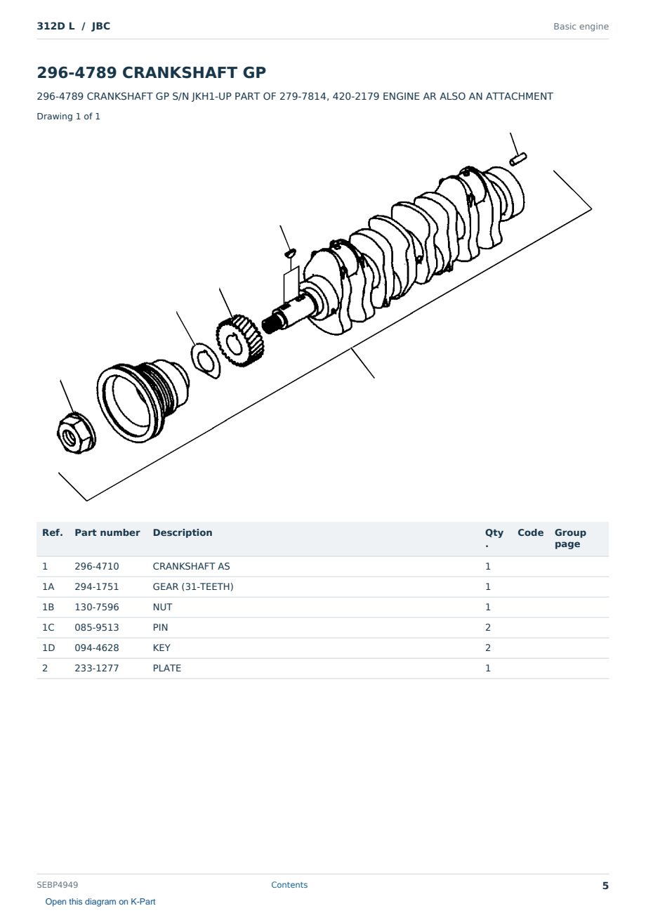 Caterpillar 312D L S/N JBC Partsbook SEBP4949 (English) - sample page 5 of 10 Caterpillar 312D L S/N JBC Partsbook SEBP4949 (English) - sample page 5 of 10