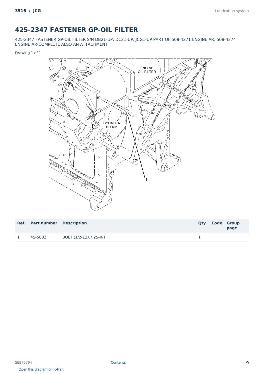 Caterpillar 3516 S/N JCG Partsbook SEBP6794 (English) - sample page 9 of 10 Caterpillar 3516 S/N JCG Partsbook SEBP6794 (English) - sample page 9 of 10
