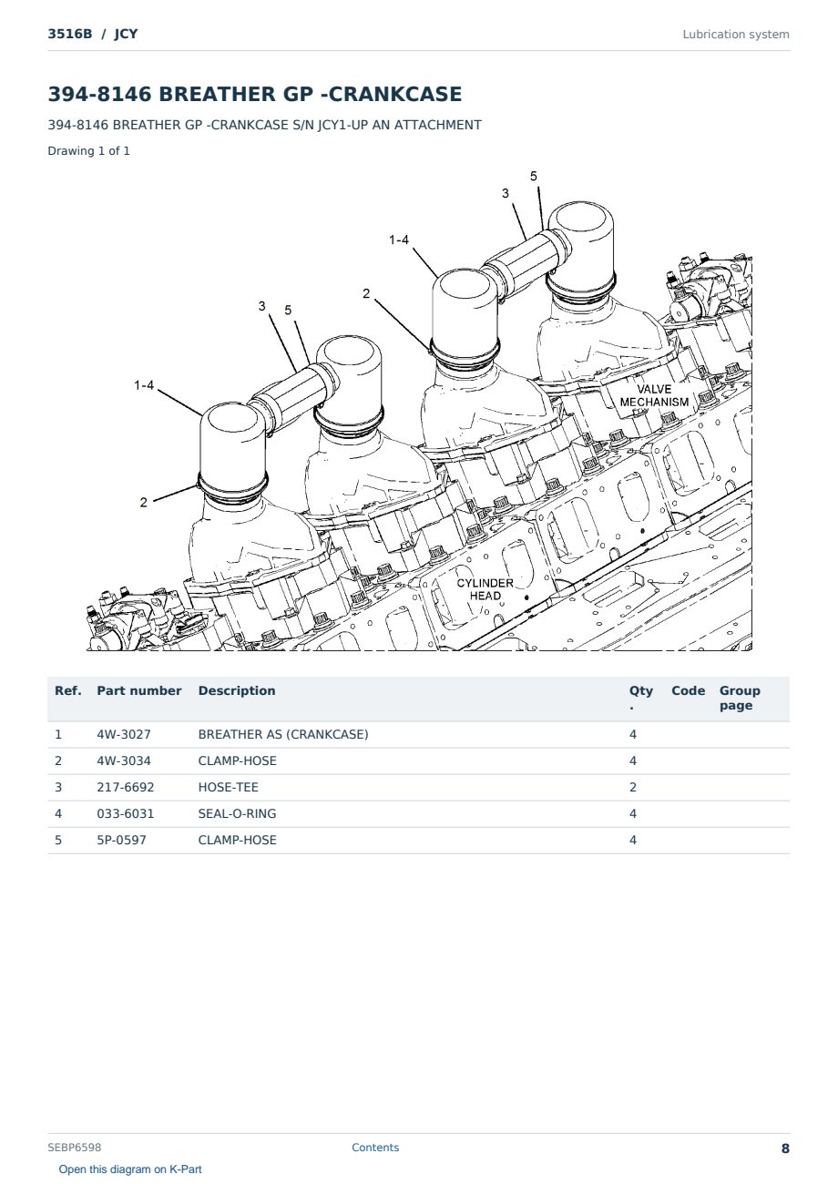 Caterpillar 3516B S/N JCY Partsbook SEBP6598 (English) - sample page 8 of 10 Caterpillar 3516B S/N JCY Partsbook SEBP6598 (English) - sample page 8 of 10