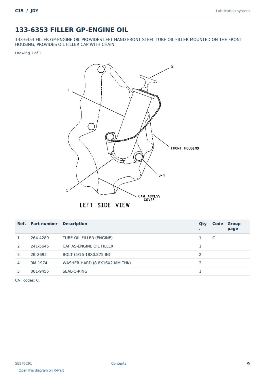Caterpillar C15 S/N JDY Partsbook SEBP5291 (English) - sample page 9 of 10 Caterpillar C15 S/N JDY Partsbook SEBP5291 (English) - sample page 9 of 10
