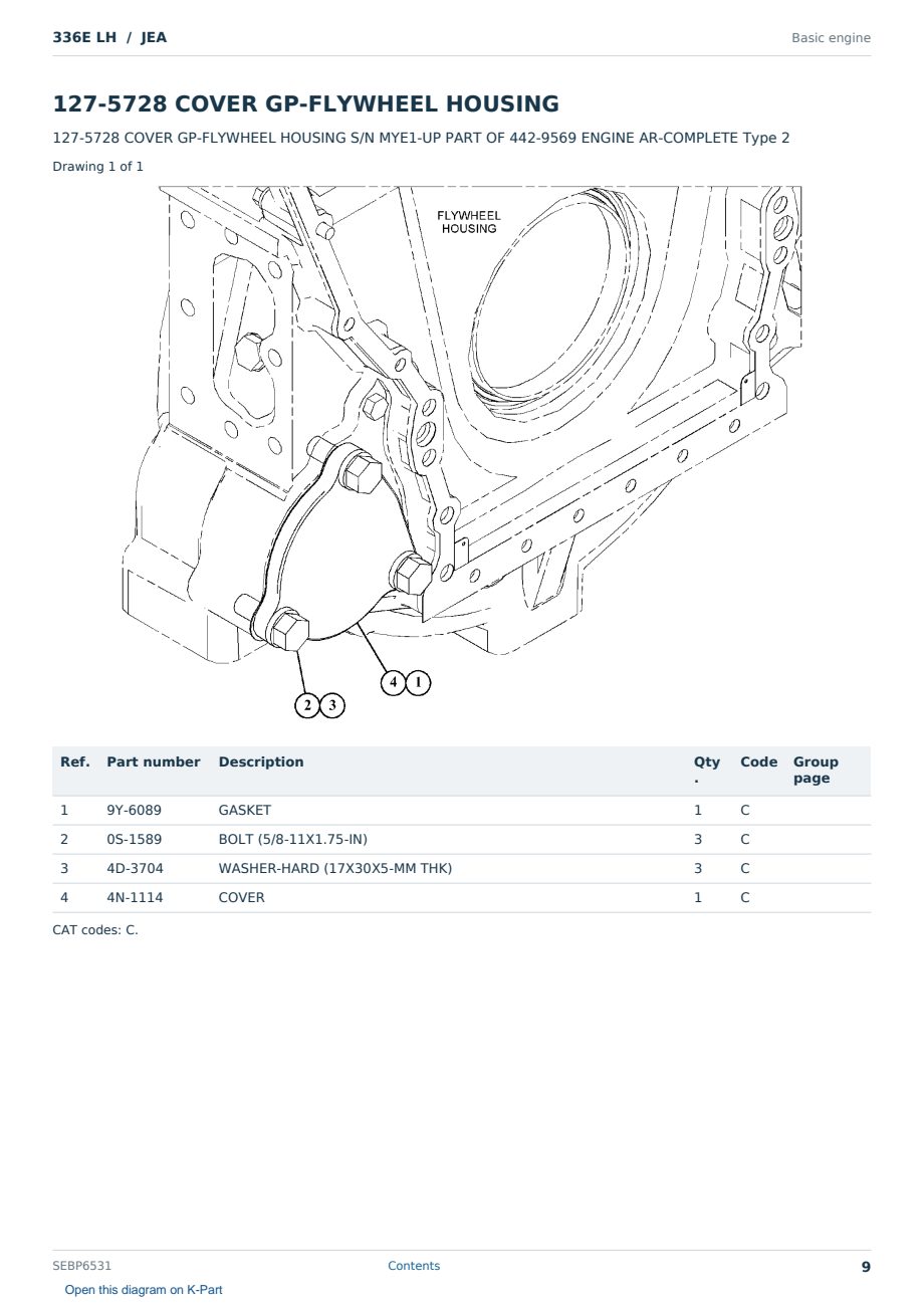 Caterpillar 336E LH S/N JEA Partsbook SEBP6531 (English) - sample page 9 of 10 Caterpillar 336E LH S/N JEA Partsbook SEBP6531 (English) - sample page 9 of 10
