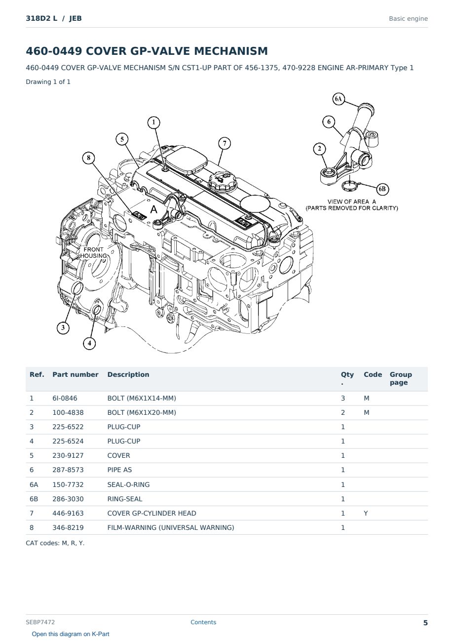 Caterpillar 318D2 L S/N JEB Partsbook SEBP7472 (English) - sample page 5 of 10 Caterpillar 318D2 L S/N JEB Partsbook SEBP7472 (English) - sample page 5 of 10