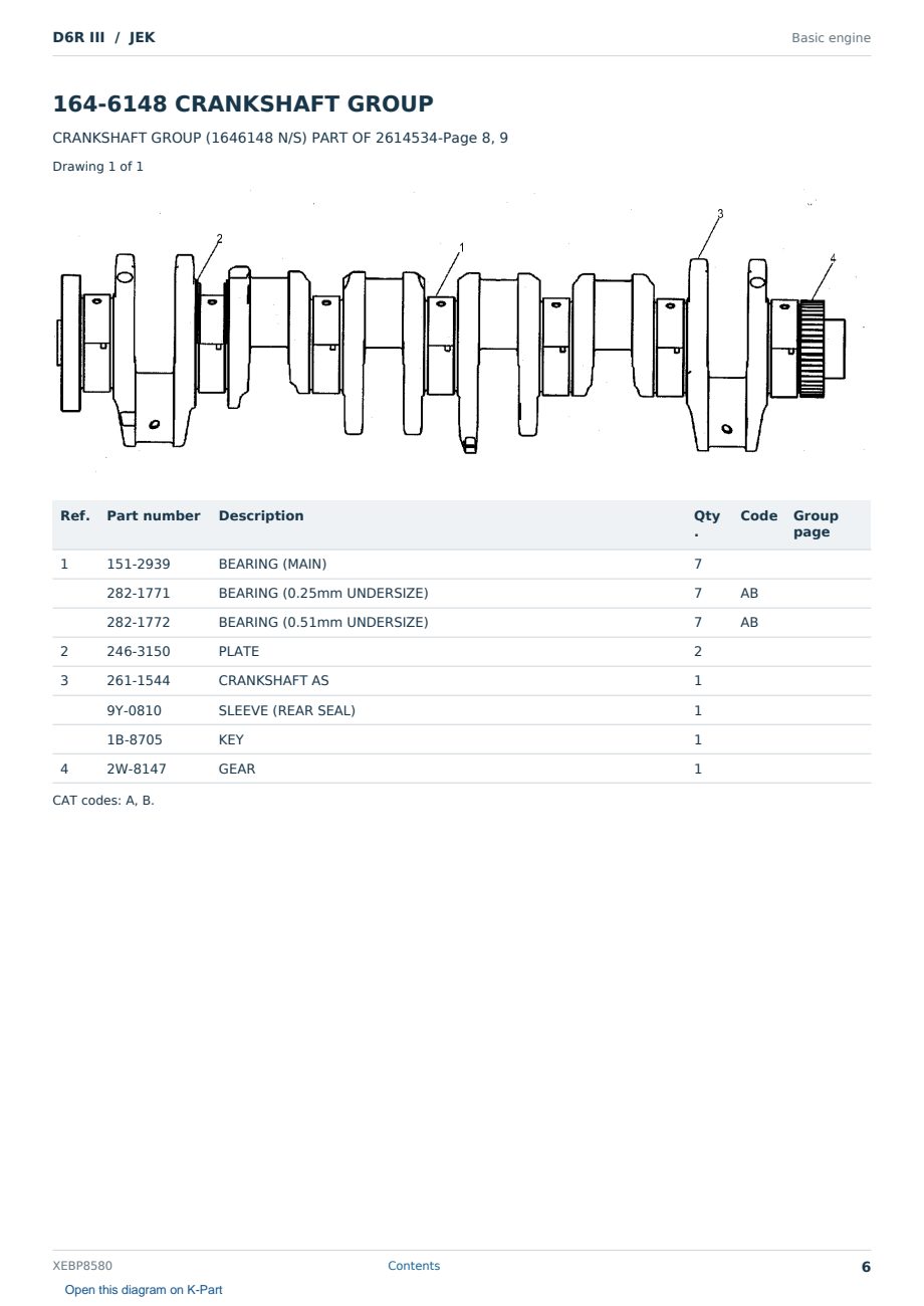 Caterpillar D6R III S/N JEK Partsbook XEBP8580 (English) - sample page 6 of 10 Caterpillar D6R III S/N JEK Partsbook XEBP8580 (English) - sample page 6 of 10
