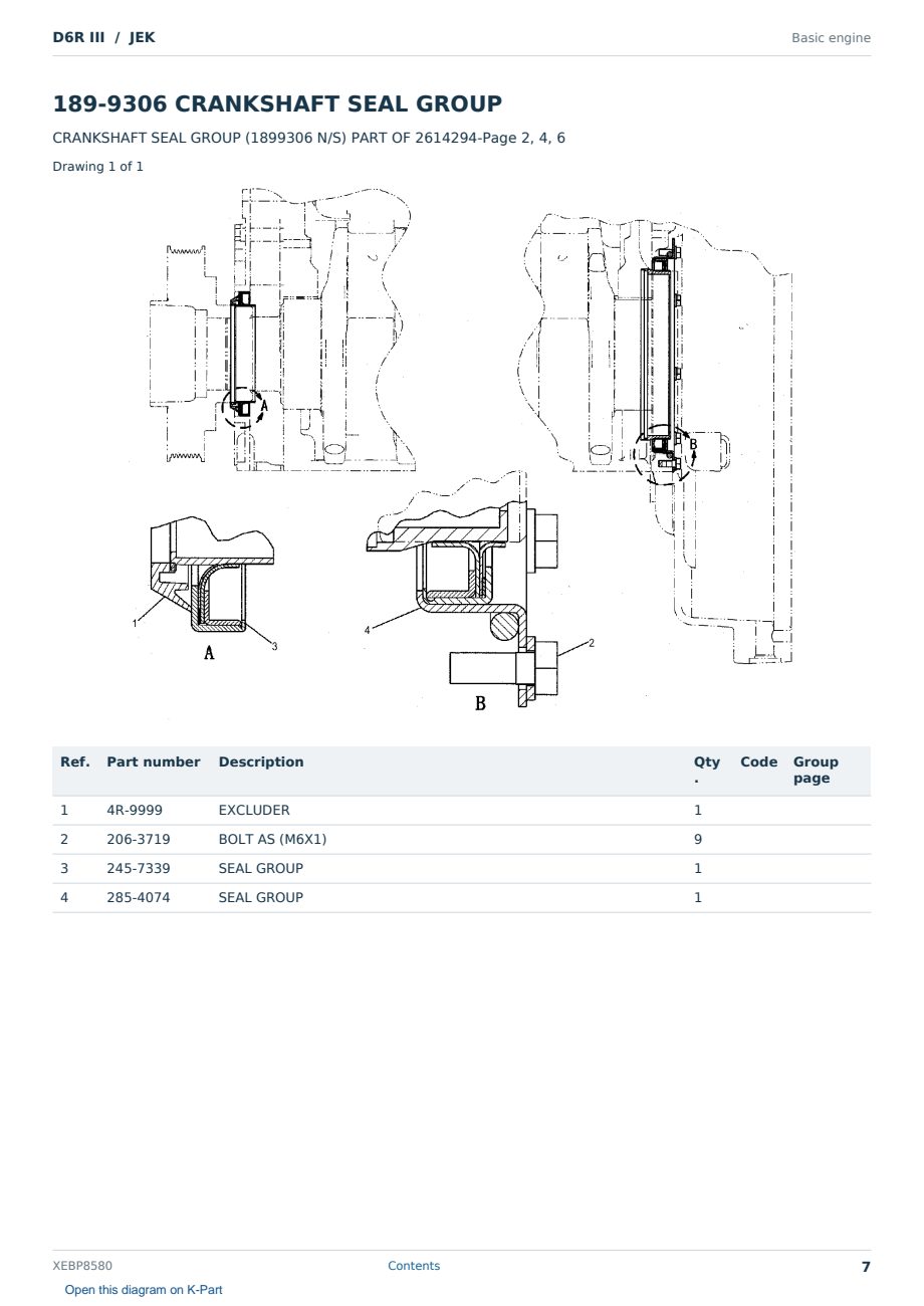 Caterpillar D6R III S/N JEK Partsbook XEBP8580 (English) - sample page 7 of 10 Caterpillar D6R III S/N JEK Partsbook XEBP8580 (English) - sample page 7 of 10